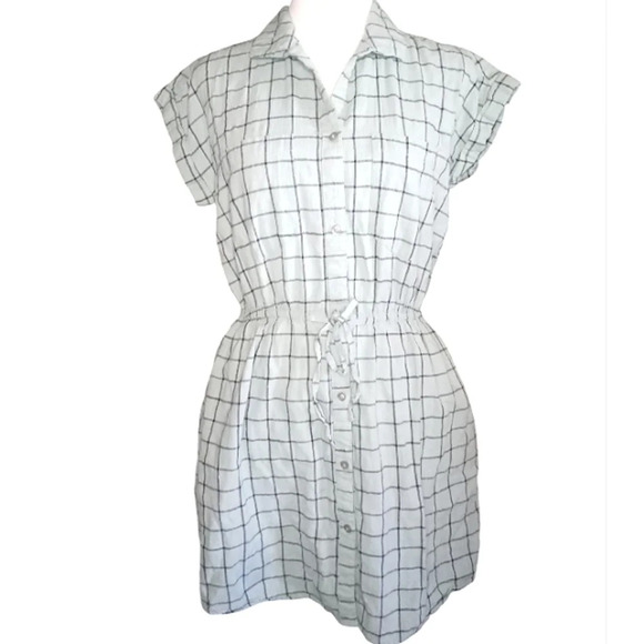 Japna 100% Cotton Sage Green Window Pane Grid Print Dress Size Small - Picture 1 of 7
